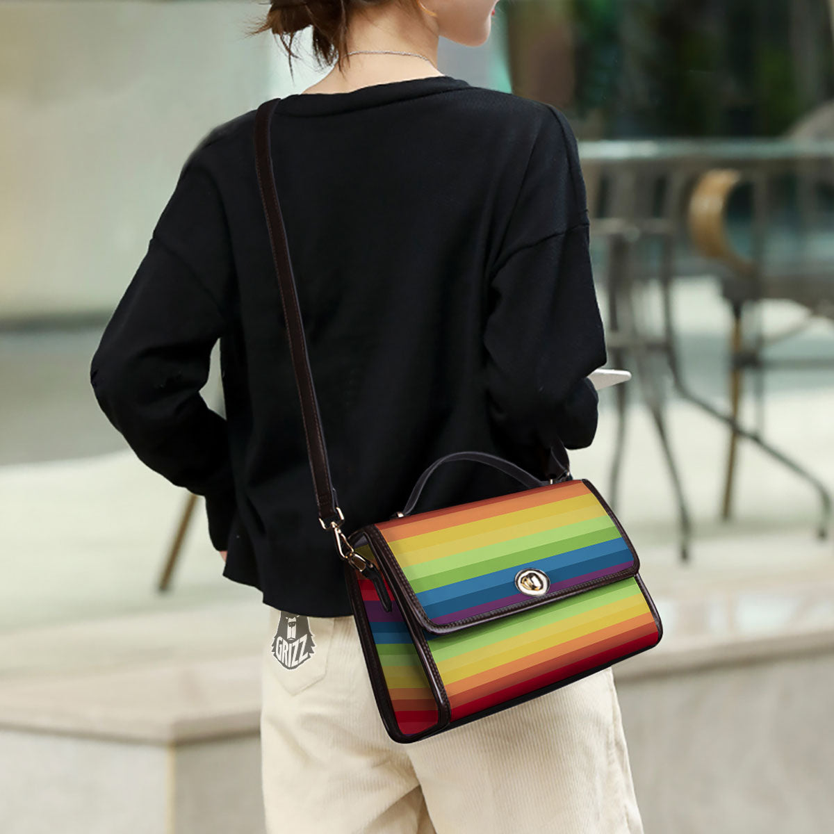 Stripe Rainbow Print Pattern Women's Satchel Bag - Image 3