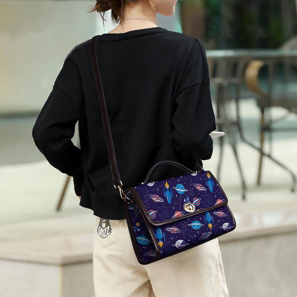 Stars And Rockets Print Pattern Women's Satchel Bag - Image 3