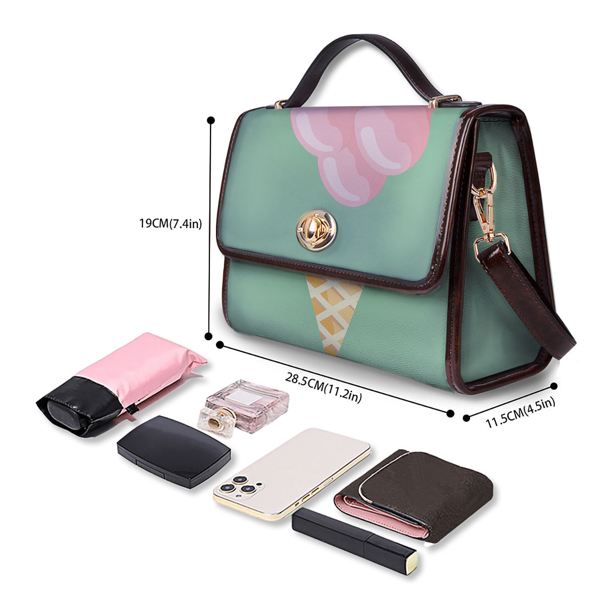 Strawberry Ice Cream Teal Print Women's Satchel Bag - Image 4