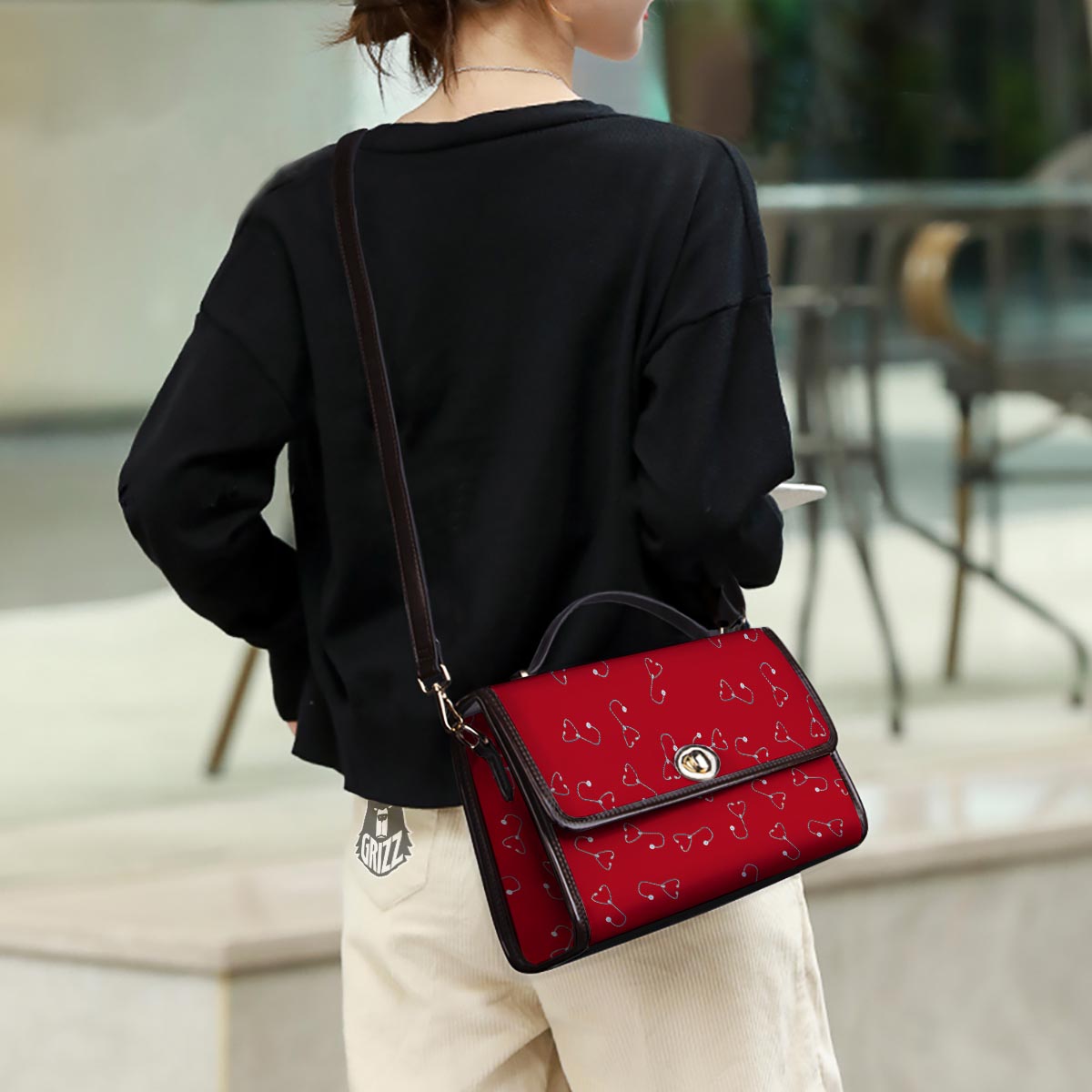 Stethoscope Red Print Pattern Women's Satchel Bag - Image 3