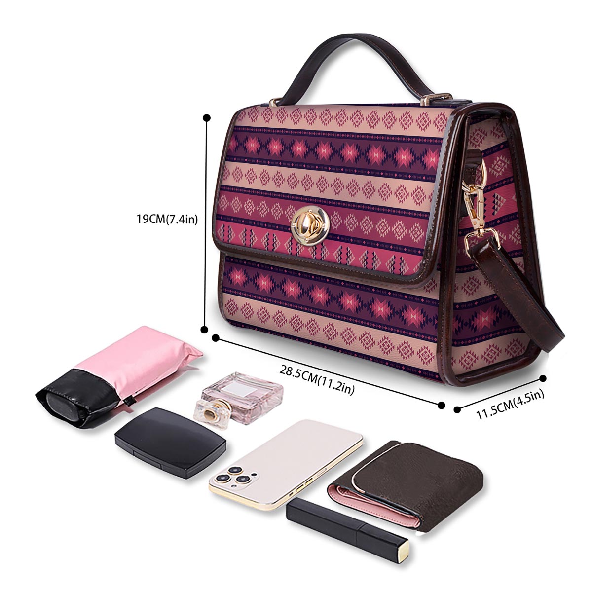Stripe Southwestern Print Pattern Women's Satchel Bag - Image 4