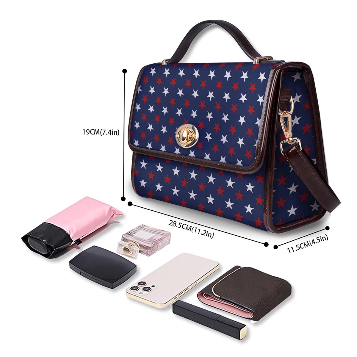 Star White And Red Print Pattern Women's Satchel Bag - Image 4