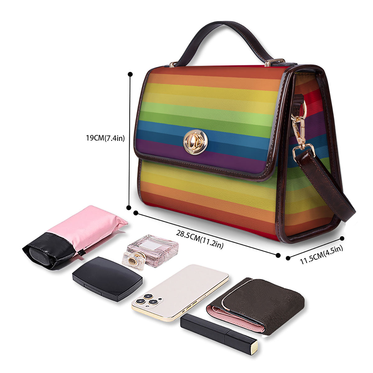 Stripe Rainbow Print Pattern Women's Satchel Bag - Image 4
