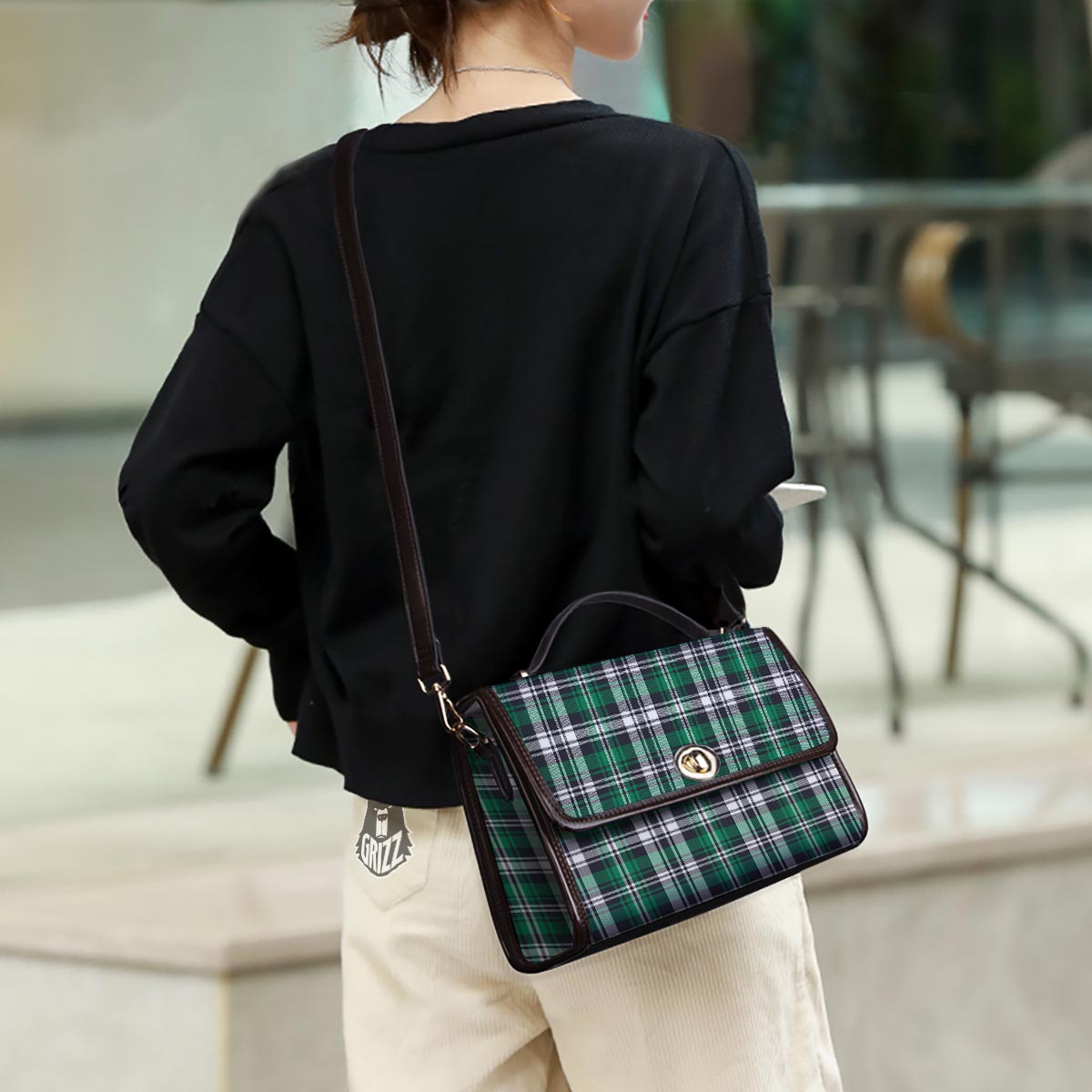 St. Patrick's Day Tartan Shamrock Print Pattern Women's Satchel Bag - Image 3