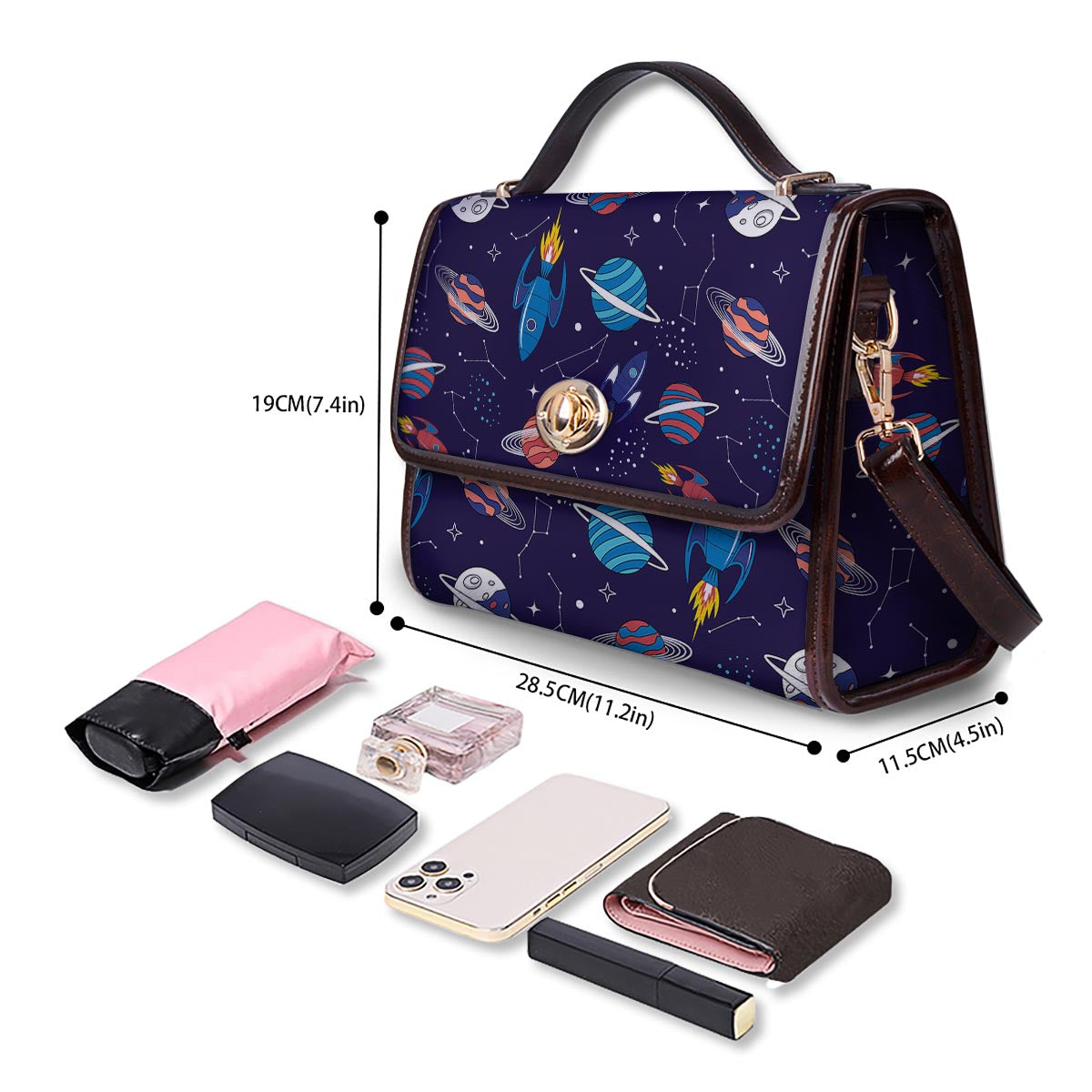 Stars And Rockets Print Pattern Women's Satchel Bag - Image 4