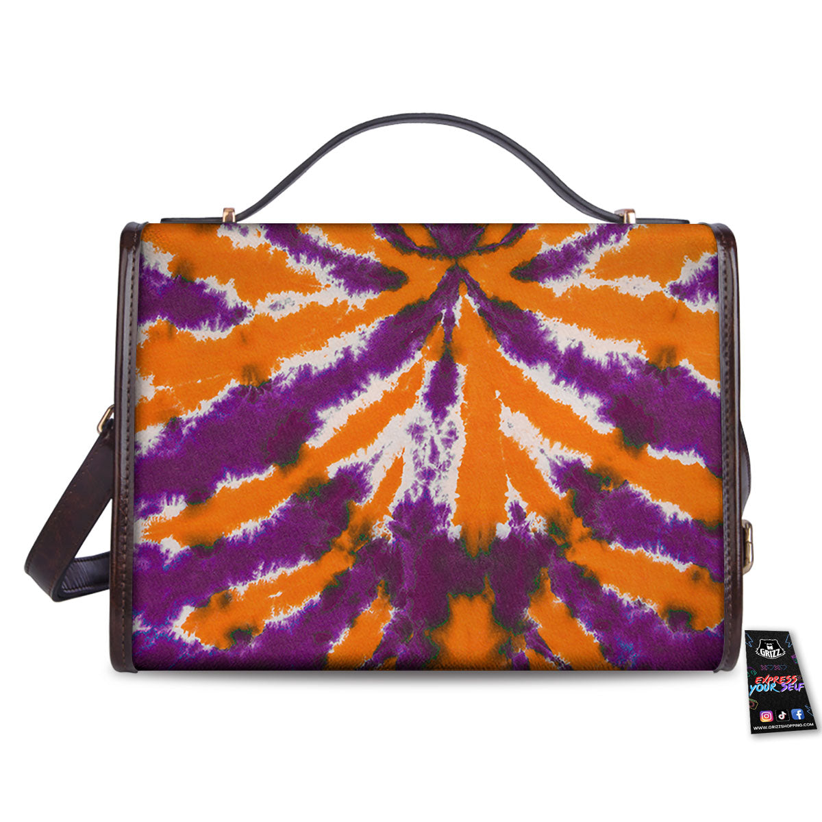 Spider Tie Dye Orange And Purple Print Women's Satchel Bag - Image 2