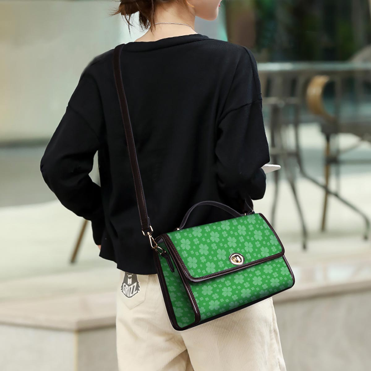 St. Patrick's Day Shamrock Leaf Print Pattern Women's Satchel Bag - Image 3