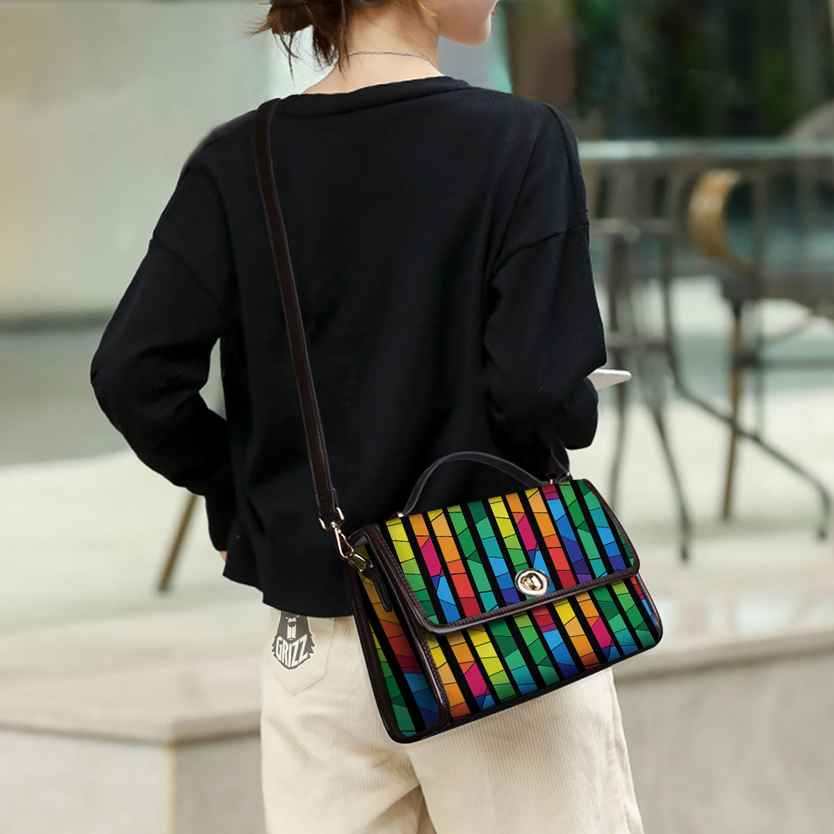 Square Stained Glass Mosaic Print Women's Satchel Bag - Image 3