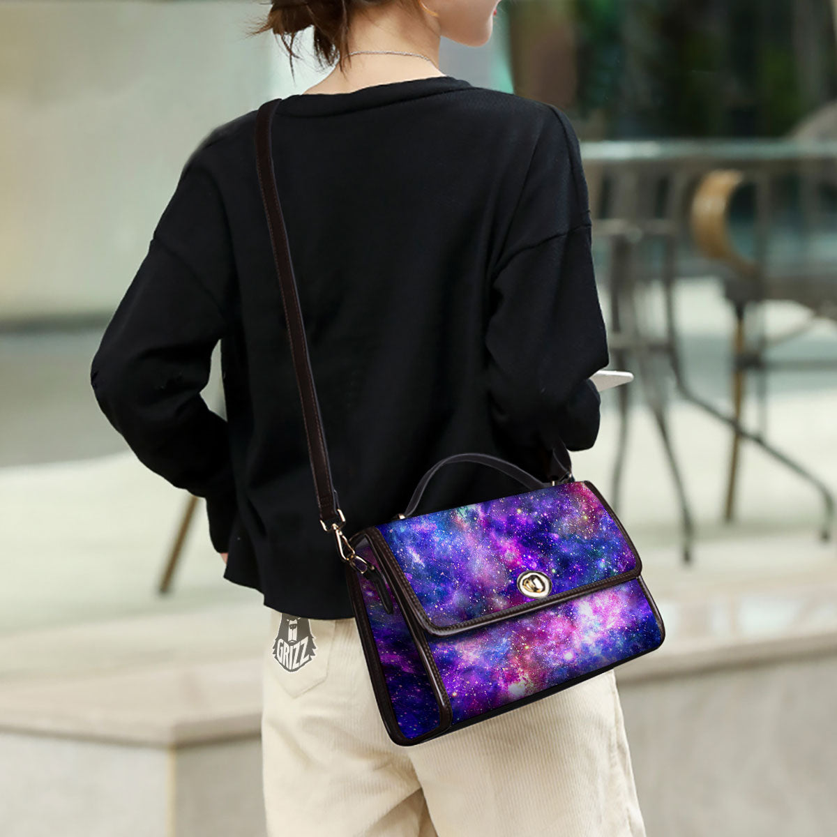 Space Blue Starfield Purple Galaxy Print Women's Satchel Bag - Image 3