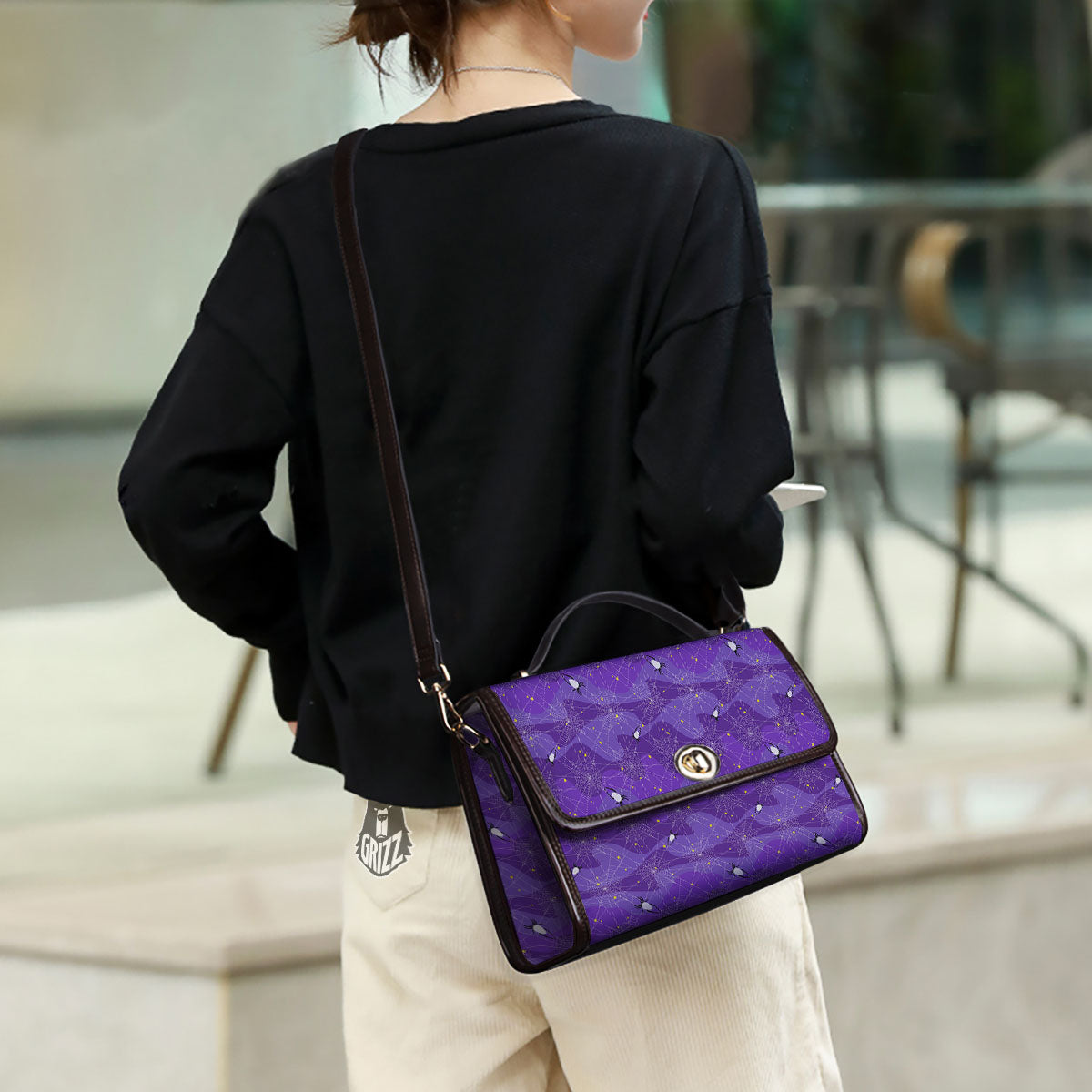Spider Web Purple Print Pattern Women's Satchel Bag - Image 3
