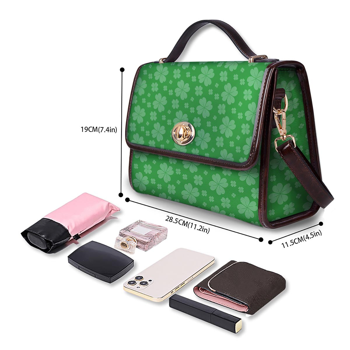 St. Patrick's Day Shamrock Leaf Print Pattern Women's Satchel Bag - Image 4