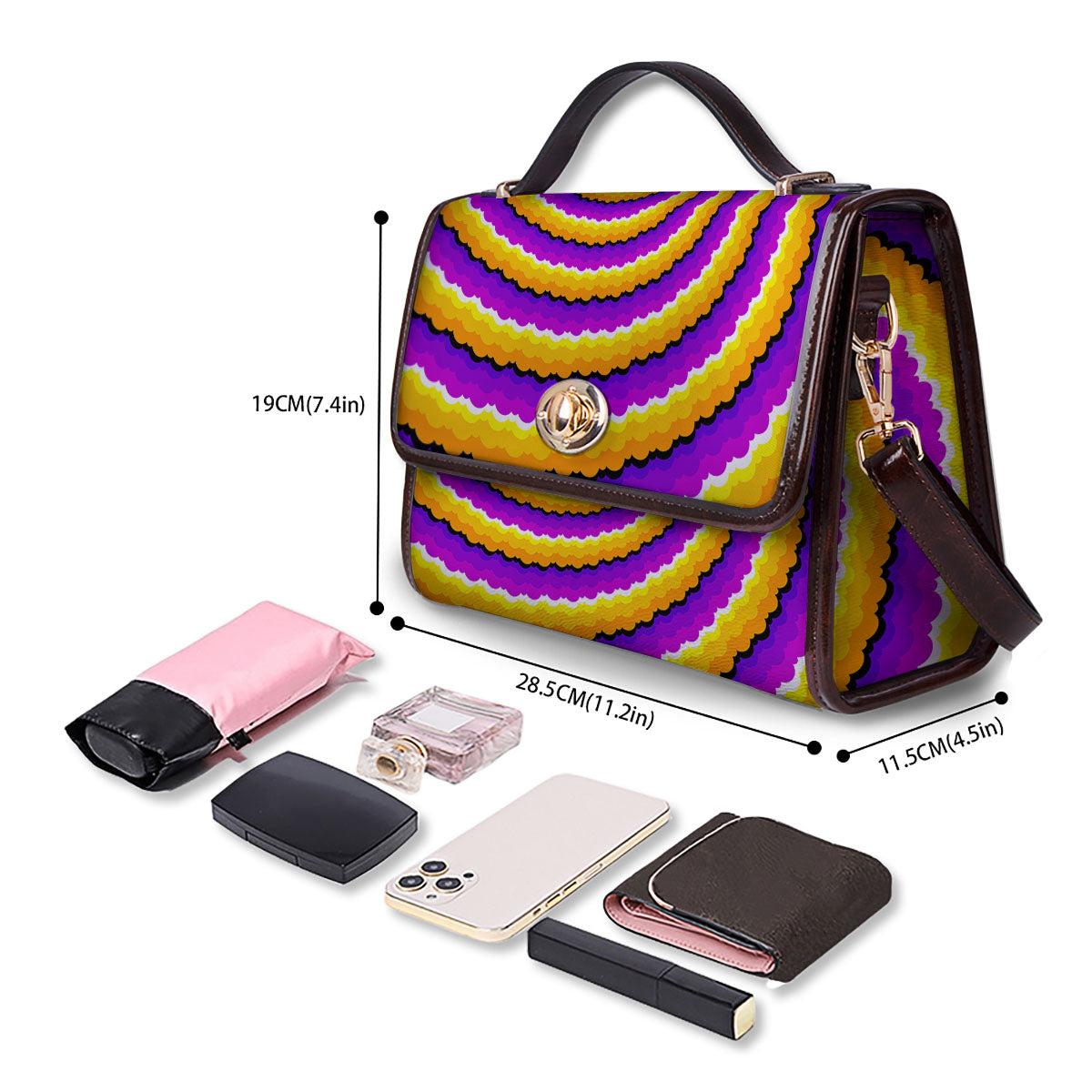 Spiral Illusion Yellow And Purple Print Women's Satchel Bag - Image 4