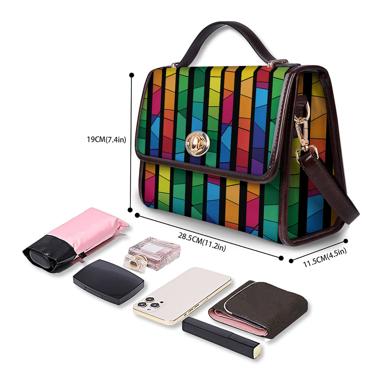 Square Stained Glass Mosaic Print Women's Satchel Bag - Image 4