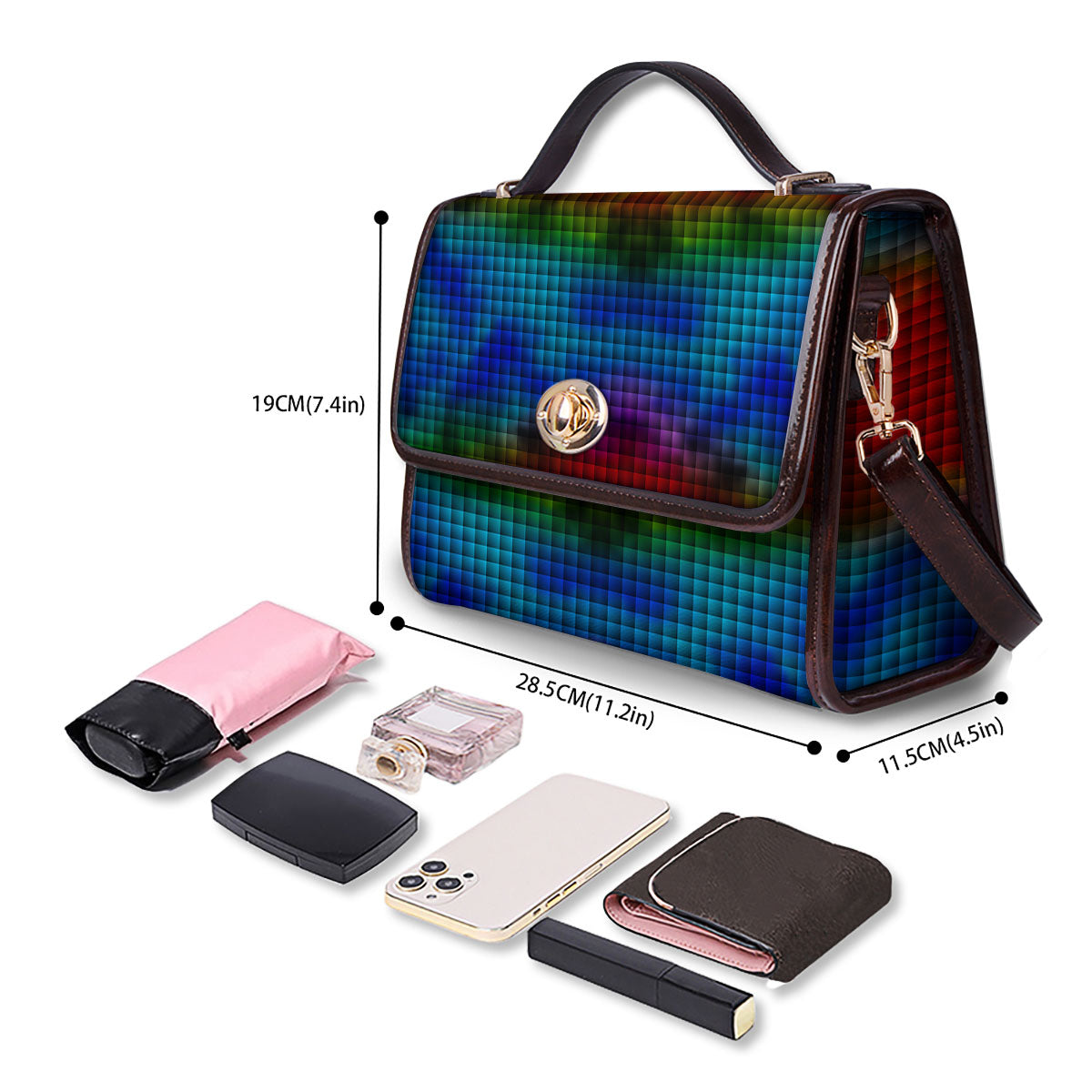 Squares Rainbow Print Pattern Women's Satchel Bag - Image 4