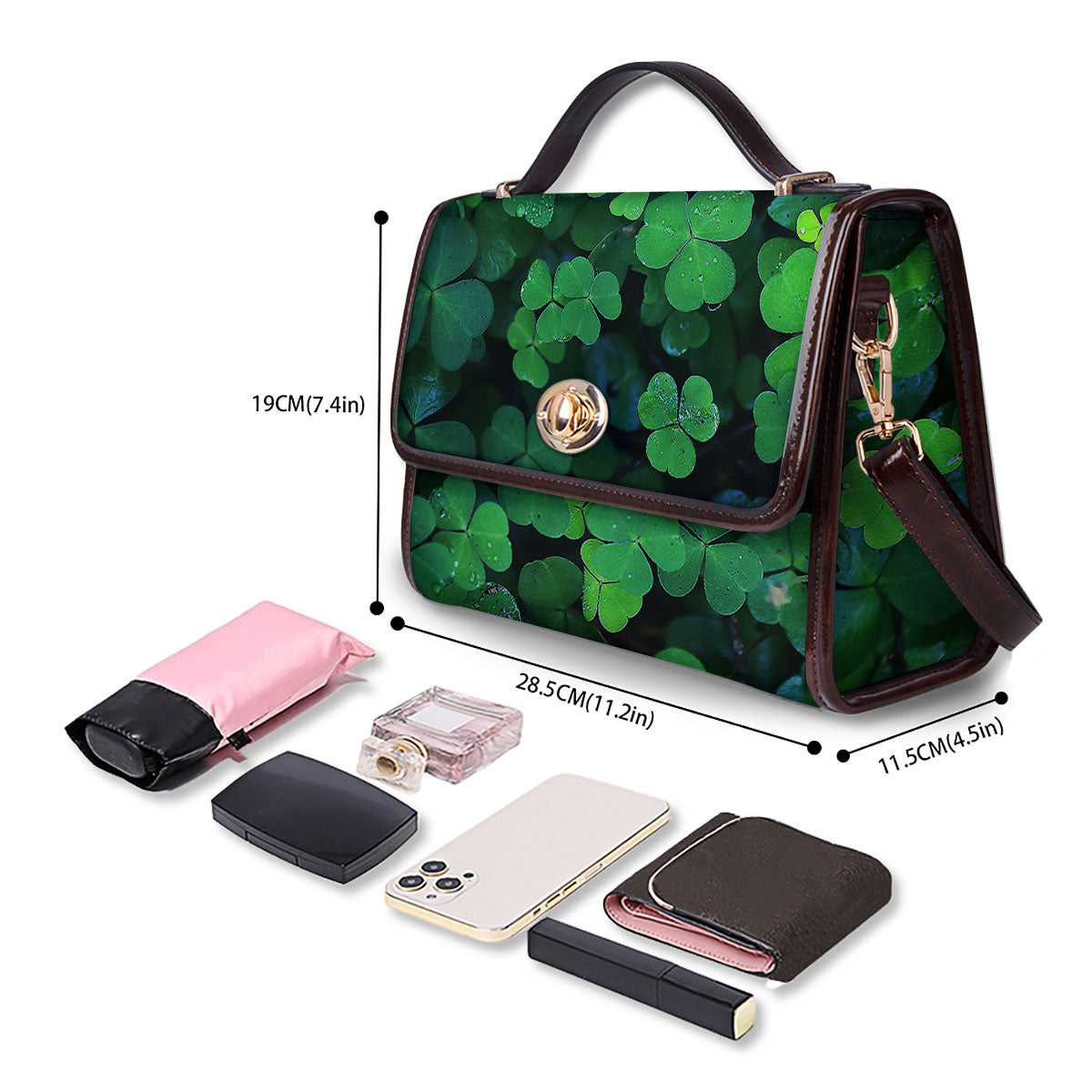St. Patrick's Day Shamrock Clover Print Women's Satchel Bag - Image 4