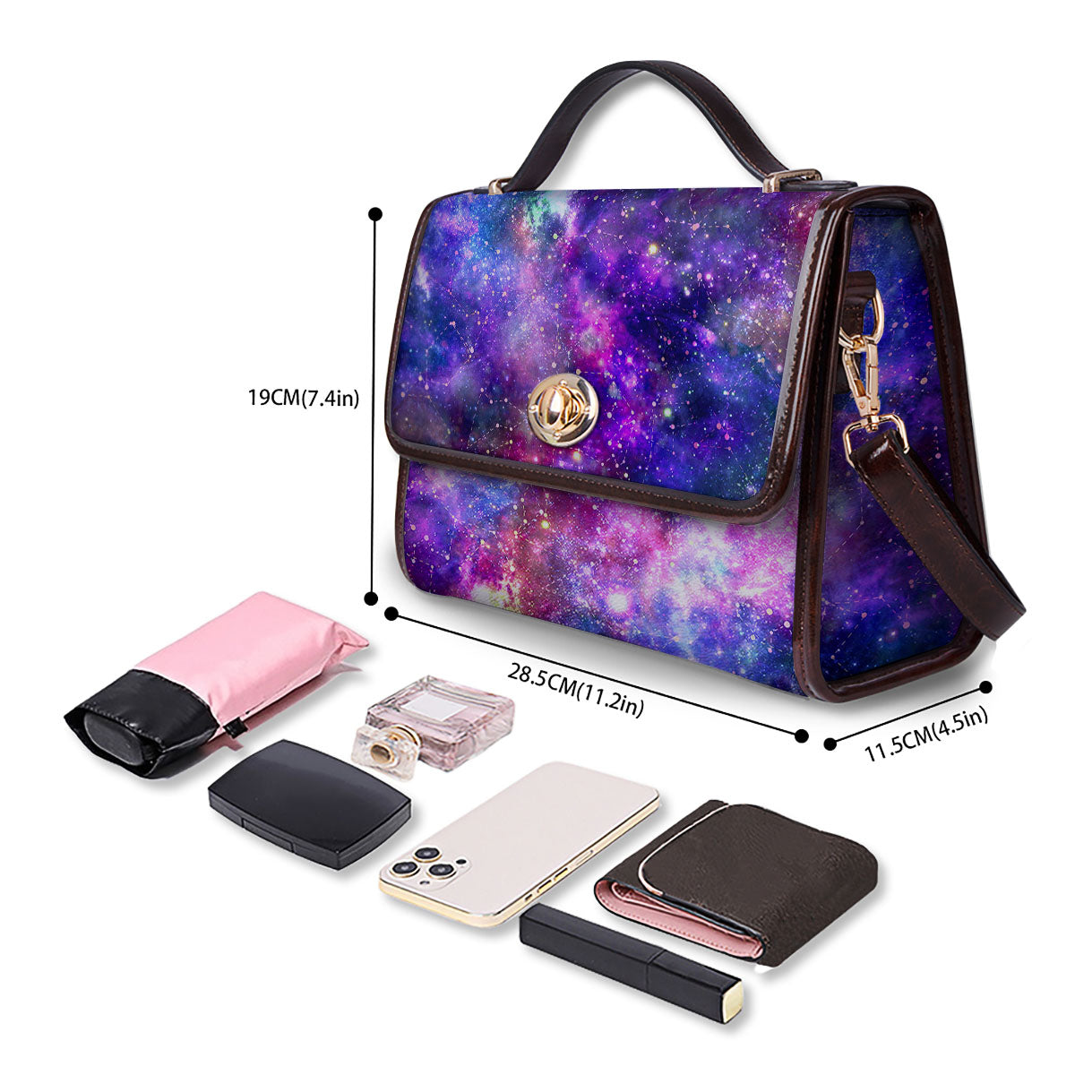 Space Blue Starfield Purple Galaxy Print Women's Satchel Bag - Image 4