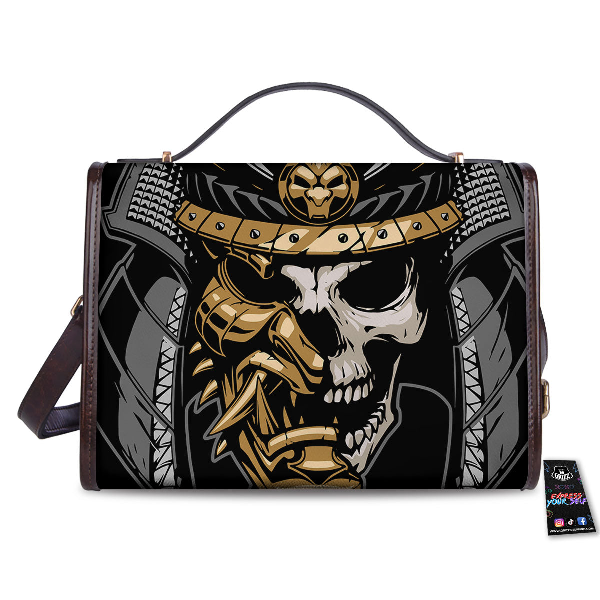 Skull Samurai Warrior Print Women's Satchel Bag - Image 2