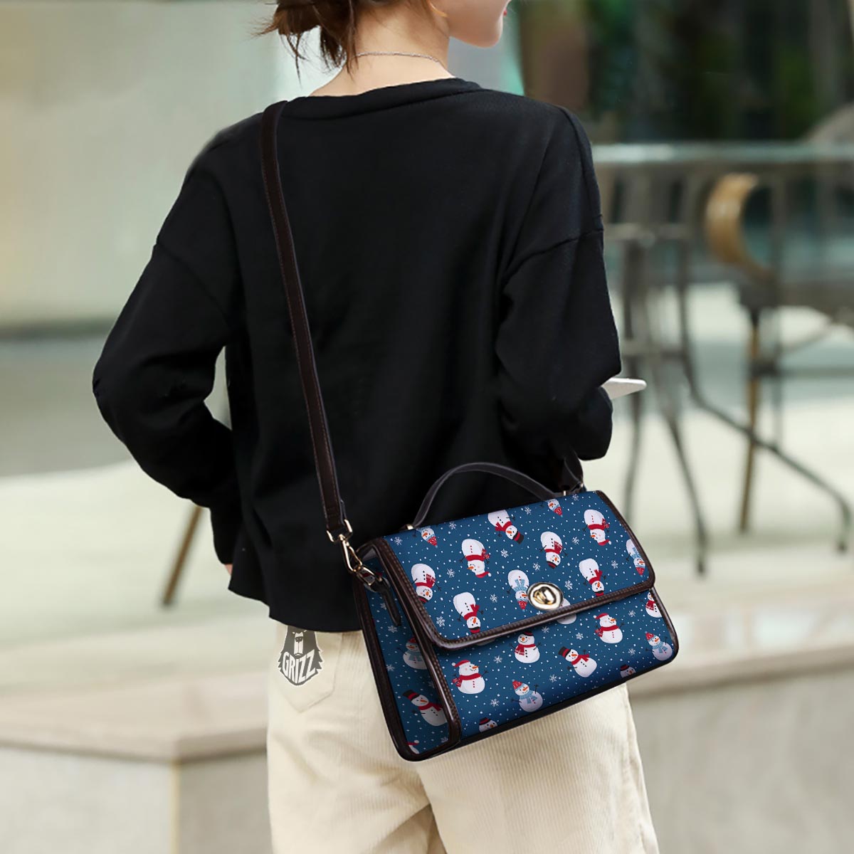 Snowflake And Snowman Print Pattern Women's Satchel Bag - Image 3