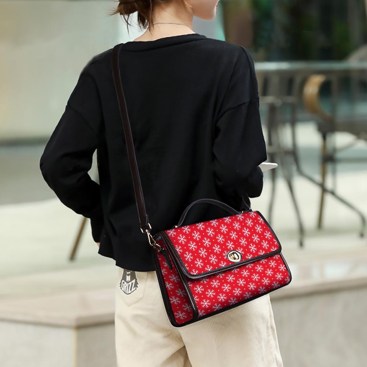 Snowflake White And Red Print Pattern Women's Satchel Bag - Image 3