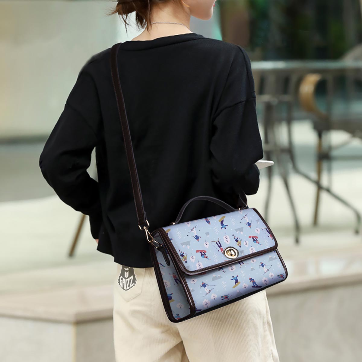 Snowboard And Ski Print Pattern Women's Satchel Bag - Image 3