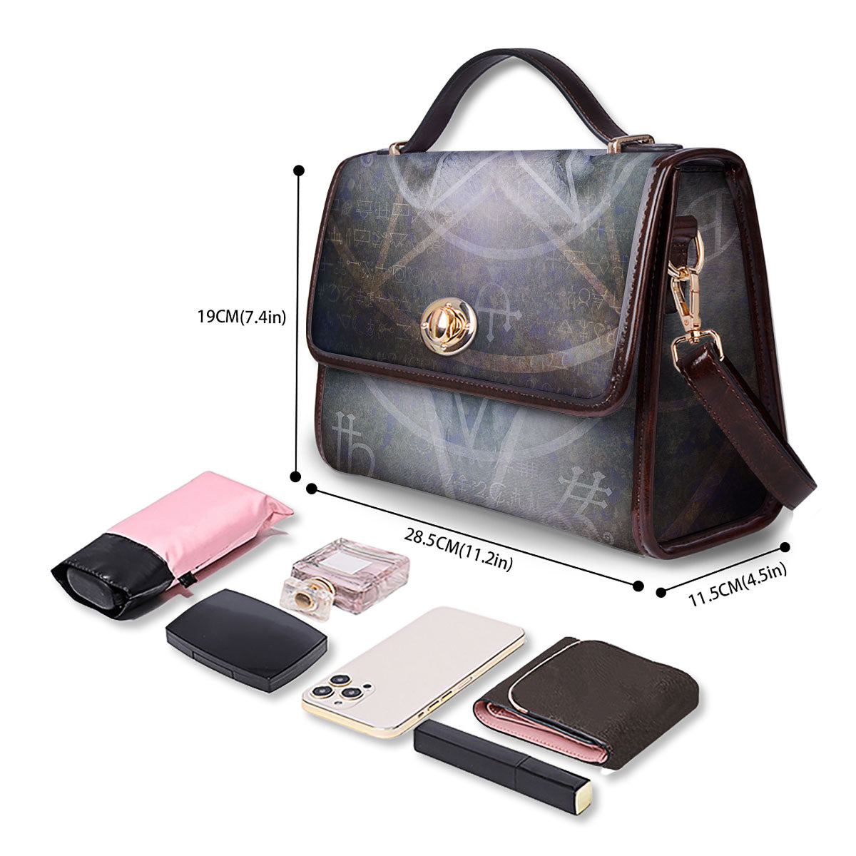 Skull Satanic Pentagram Print Women's Satchel Bag - Image 4