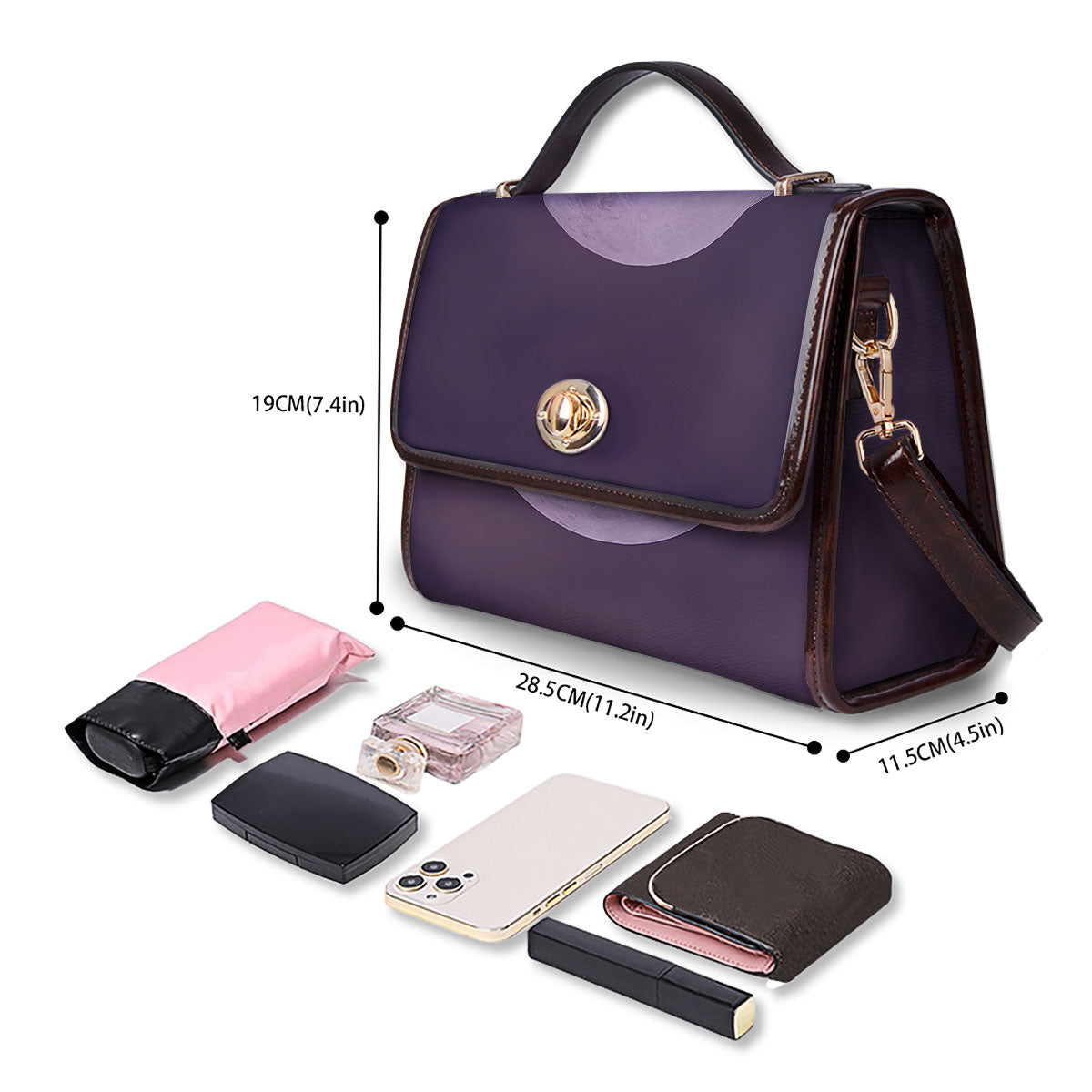 Sky Purple And Full Moon Print Women's Satchel Bag - Image 4