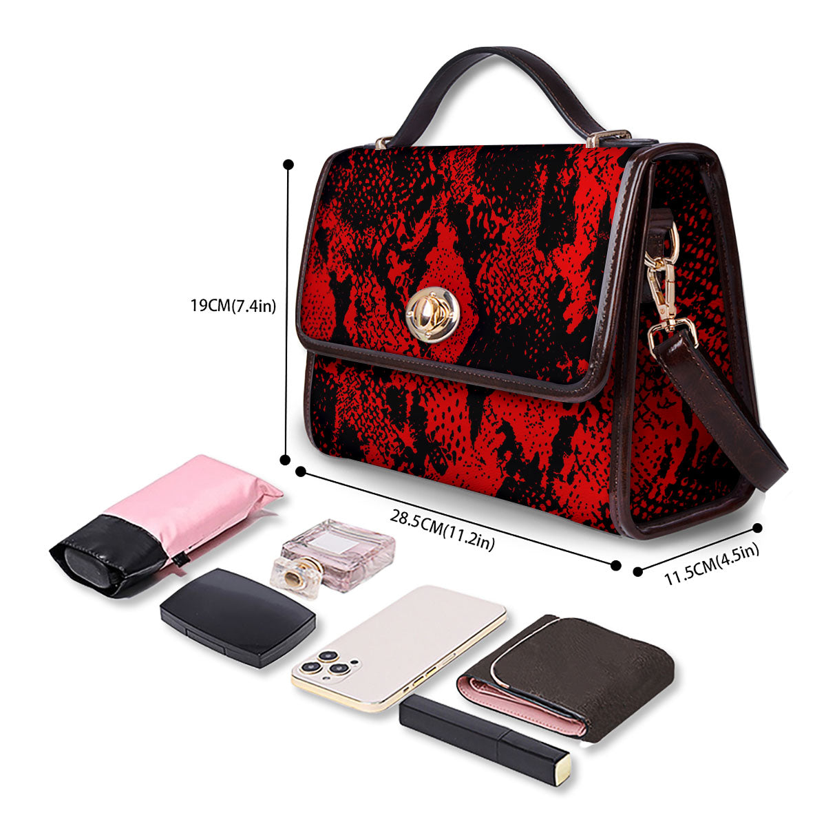 Snakeskin Black And Red Print Women's Satchel Bag - Image 4