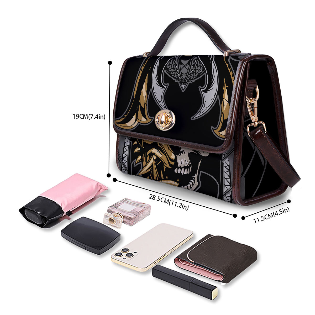 Skull Samurai Warrior Print Women's Satchel Bag - Image 4