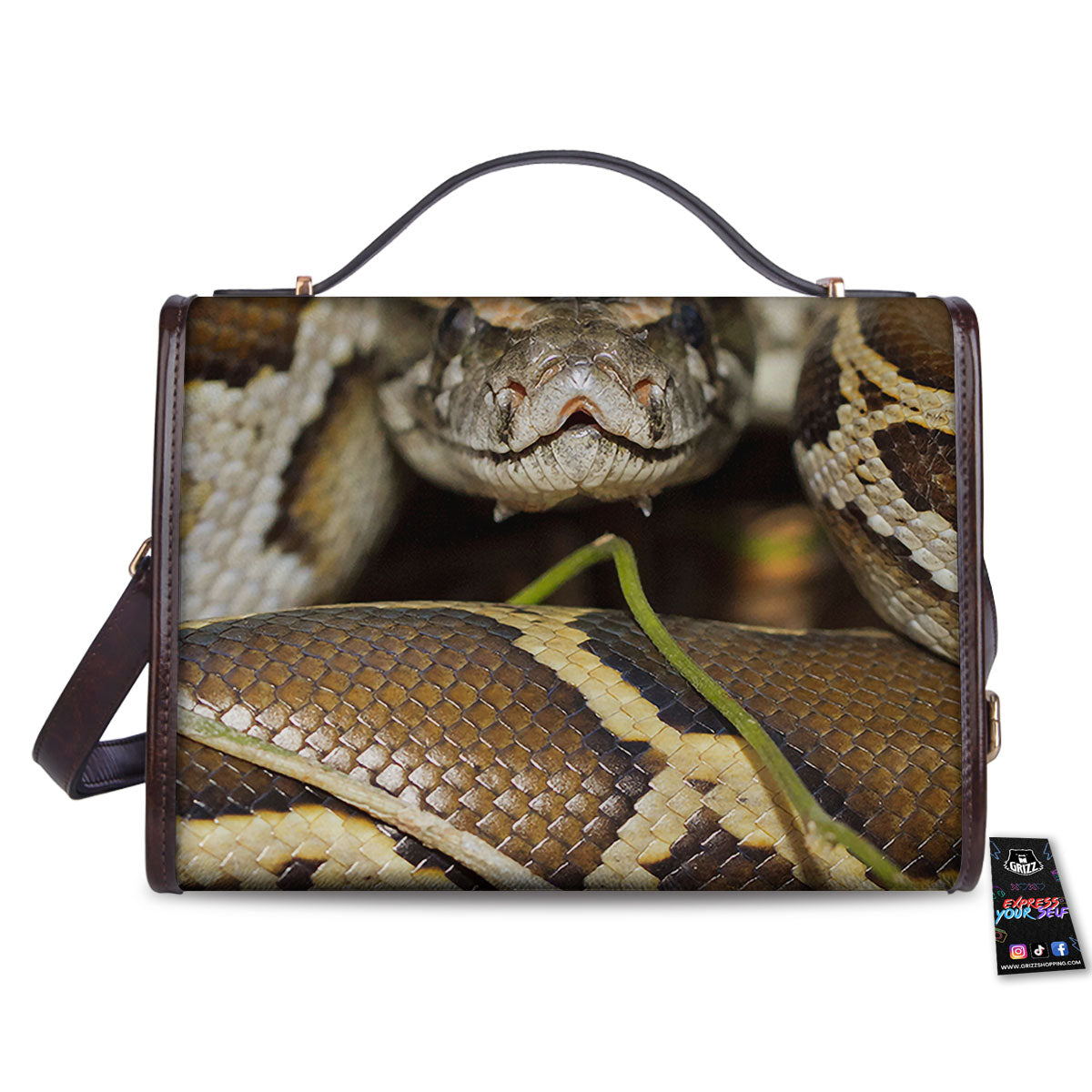 Snake Python Print Women's Satchel Bag - Image 2