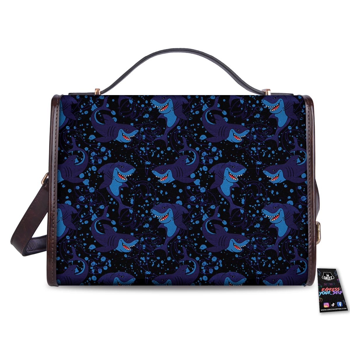 Shark Smiley Print Pattern Women's Satchel Bag - Image 2