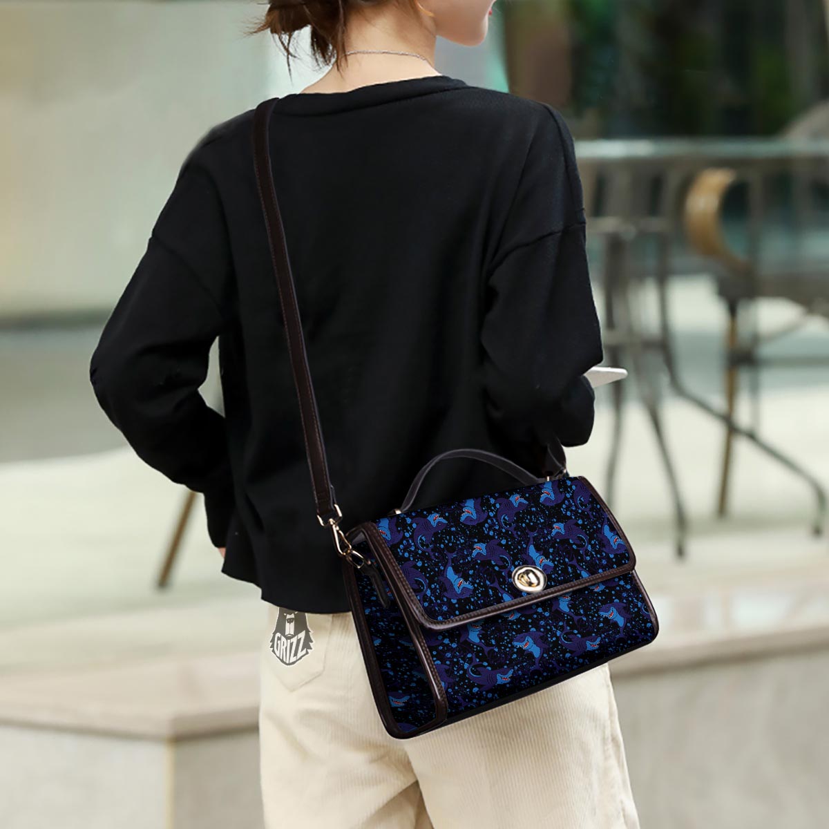 Shark Smiley Print Pattern Women's Satchel Bag - Image 3