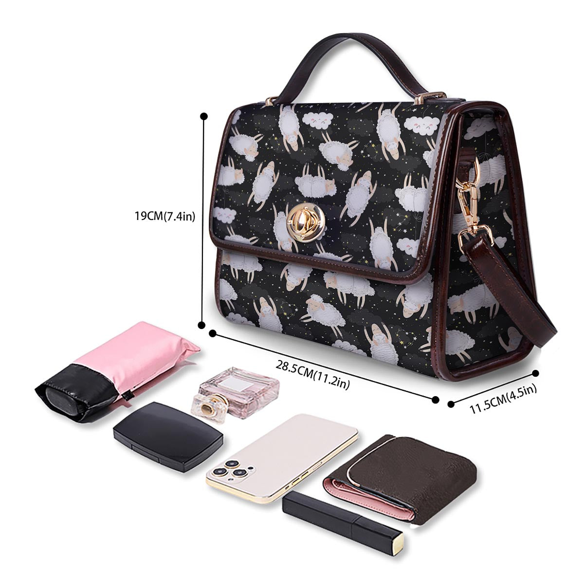 Sheep And Star Print Pattern Women's Satchel Bag - Image 4