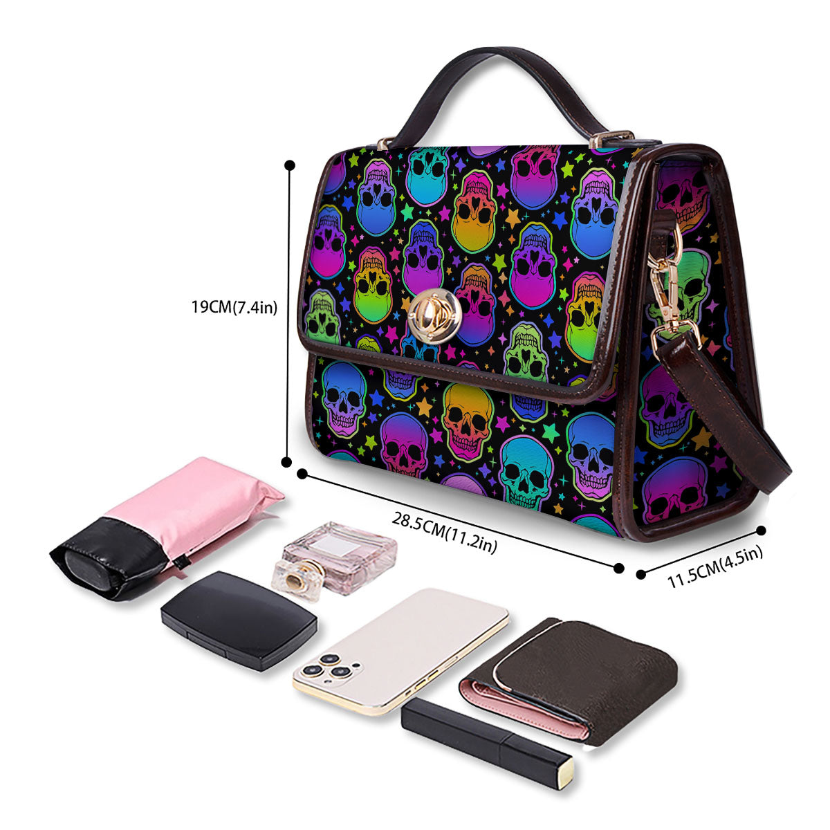 Skull Psychedelic Print Pattern Women's Satchel Bag - Image 4