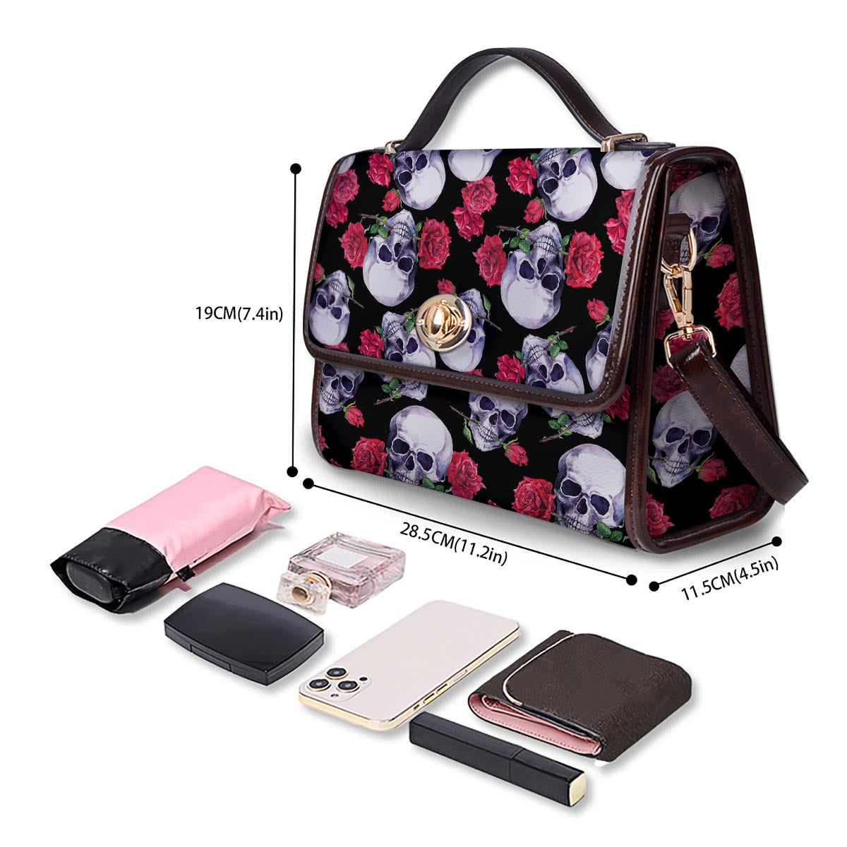 Skull Red Rose Print Pattern Women's Satchel Bag - Image 4