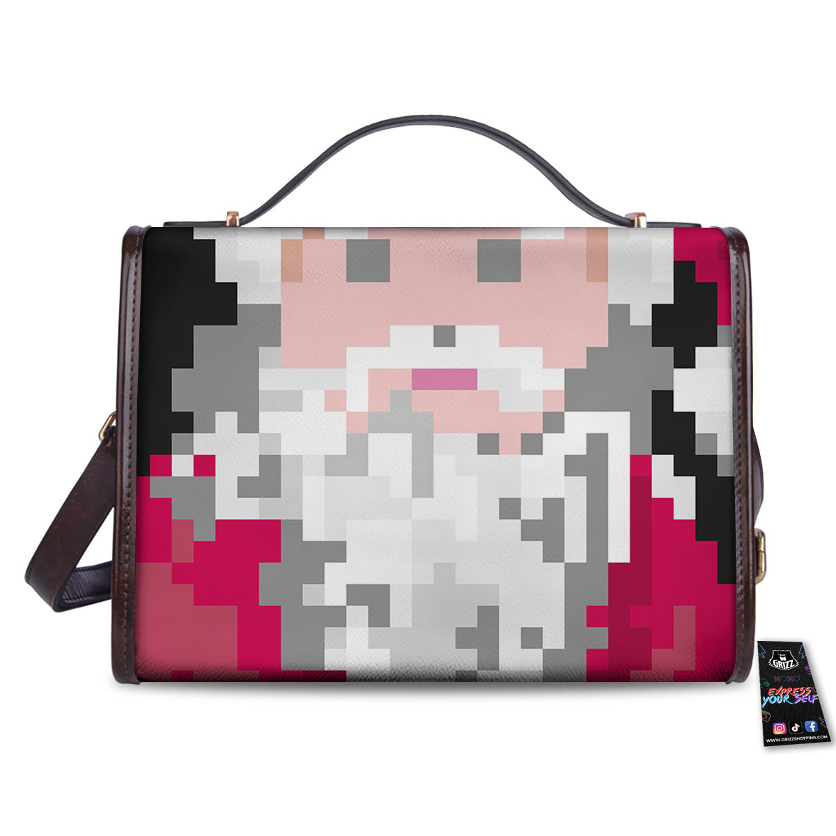 Santa Claus Christmas Pixel Print Women's Satchel Bag - Image 2