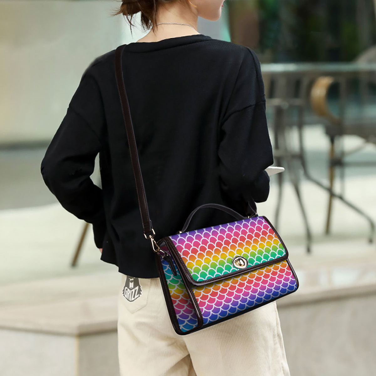 Scale Rainbow Mermaid Print Pattern Women's Satchel Bag - Image 3