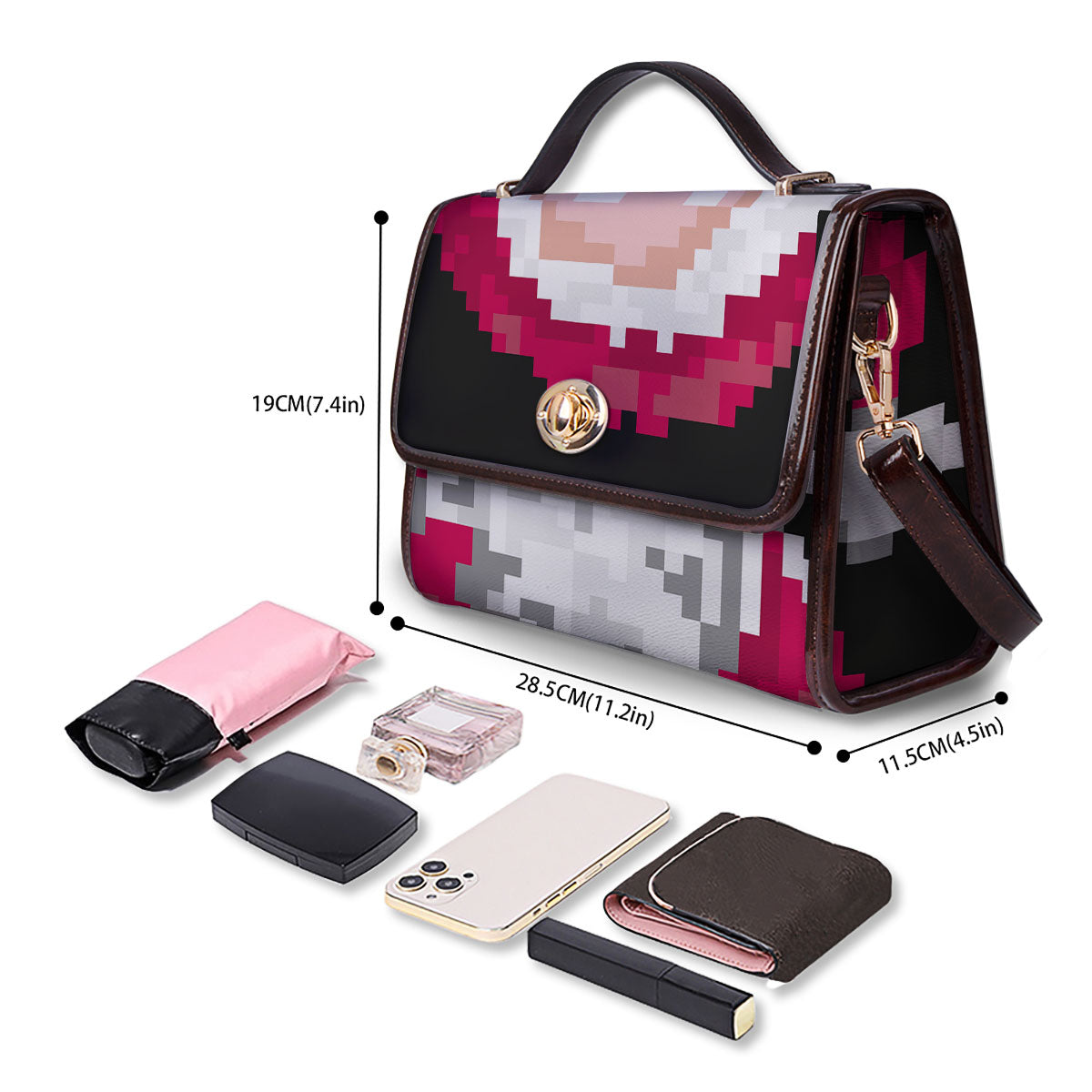 Santa Claus Christmas Pixel Print Women's Satchel Bag - Image 4