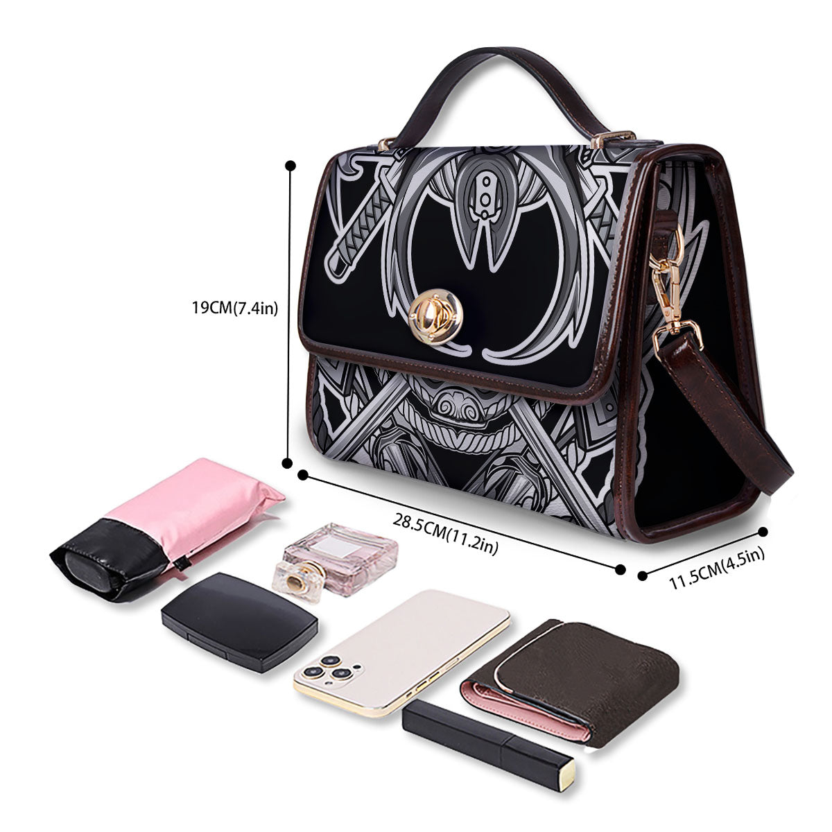 Samurai Mask Silver Print Women's Satchel Bag - Image 4