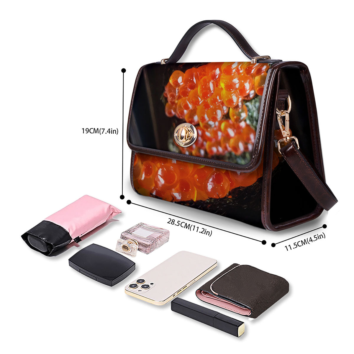 Salmon Roe Sushi Print Women's Satchel Bag - Image 4