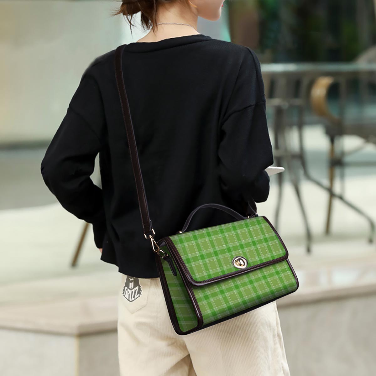 Saint Patrick's Day Shamrock Plaid Print Pattern Women's Satchel Bag - Image 3