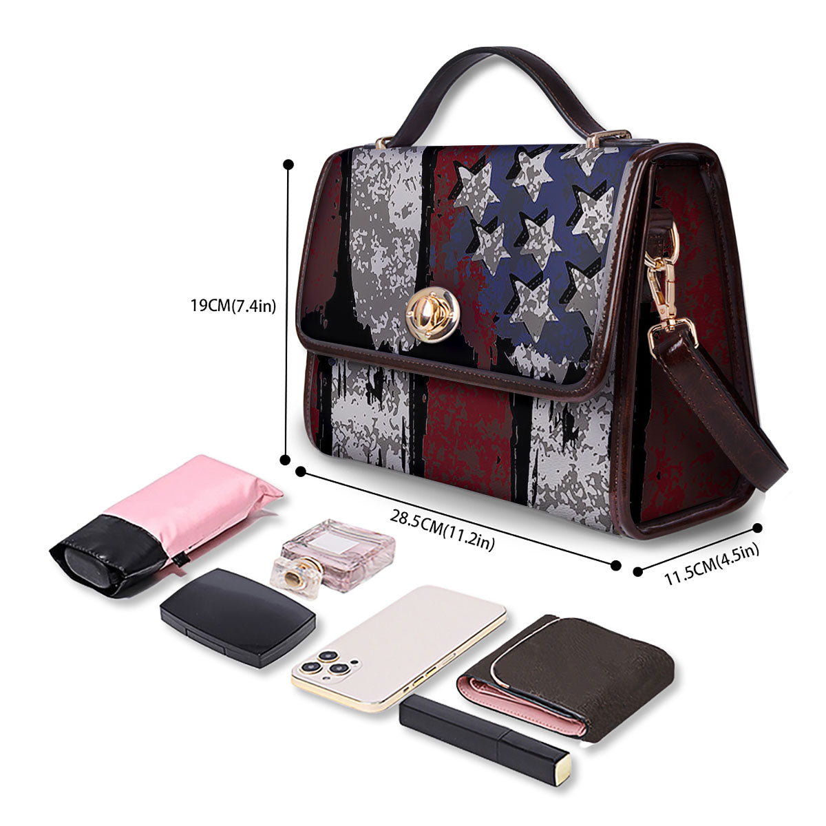 Rough American Flag Print Women's Satchel Bag - Image 3
