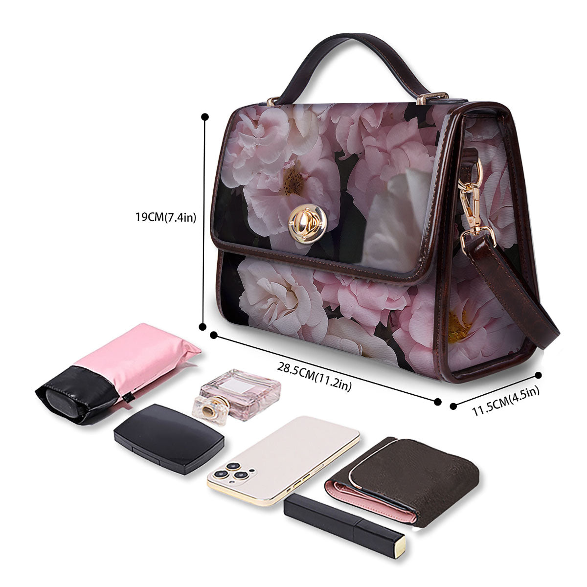 Roses Floral Retro Pink Print Women's Satchel Bag - Image 4