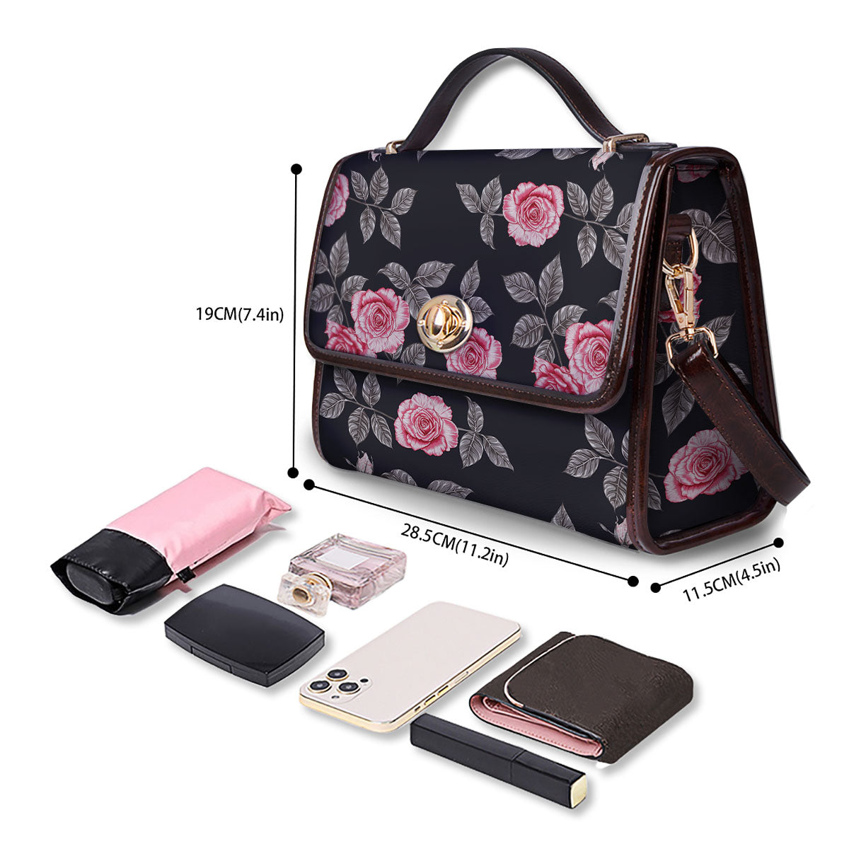 Rose Pink Print Pattern Women's Satchel Bag - Image 4