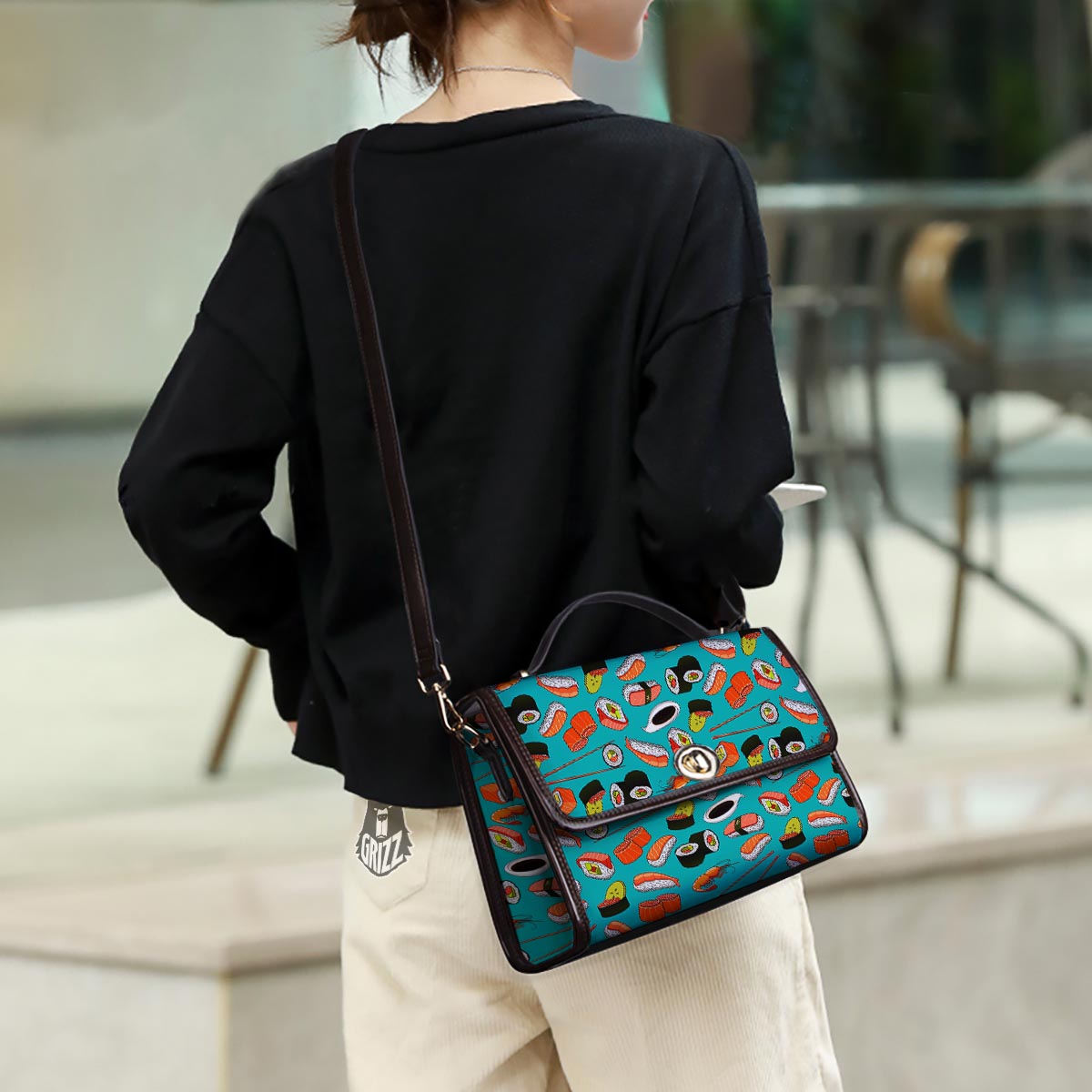 Rolls And Salmon Sushi Print Pattern Women's Satchel Bag - Image 3