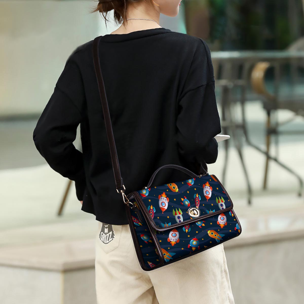 Rockets Space Print Pattern Women's Satchel Bag - Image 3