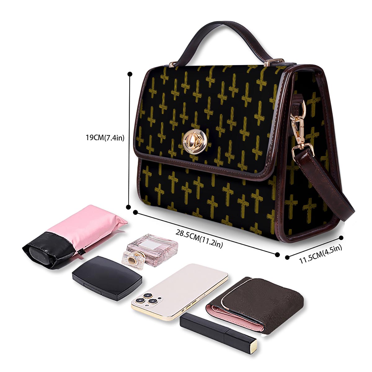 Religious Christian Cross Print Pattern Women's Satchel Bag - Image 4
