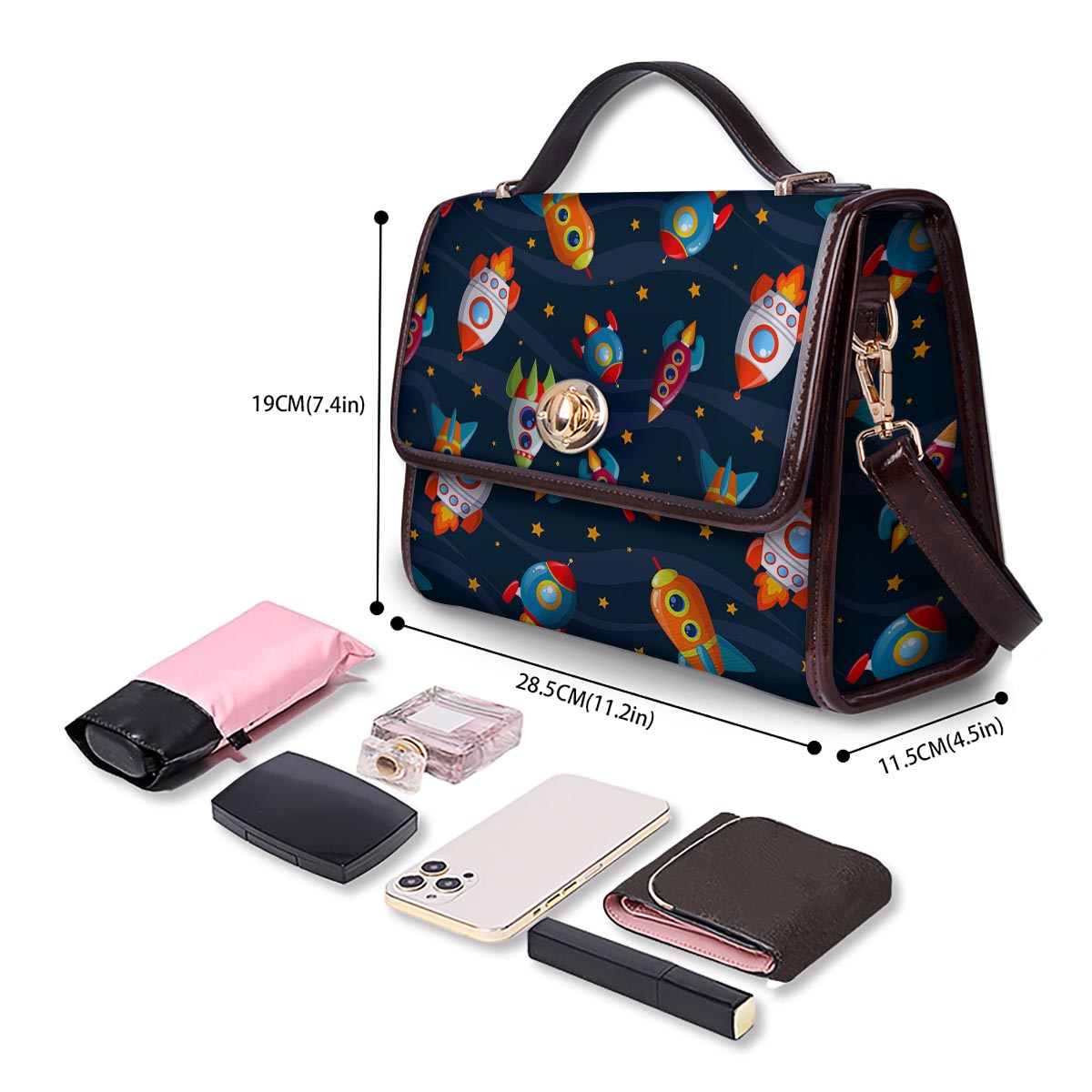 Rockets Space Print Pattern Women's Satchel Bag - Image 4