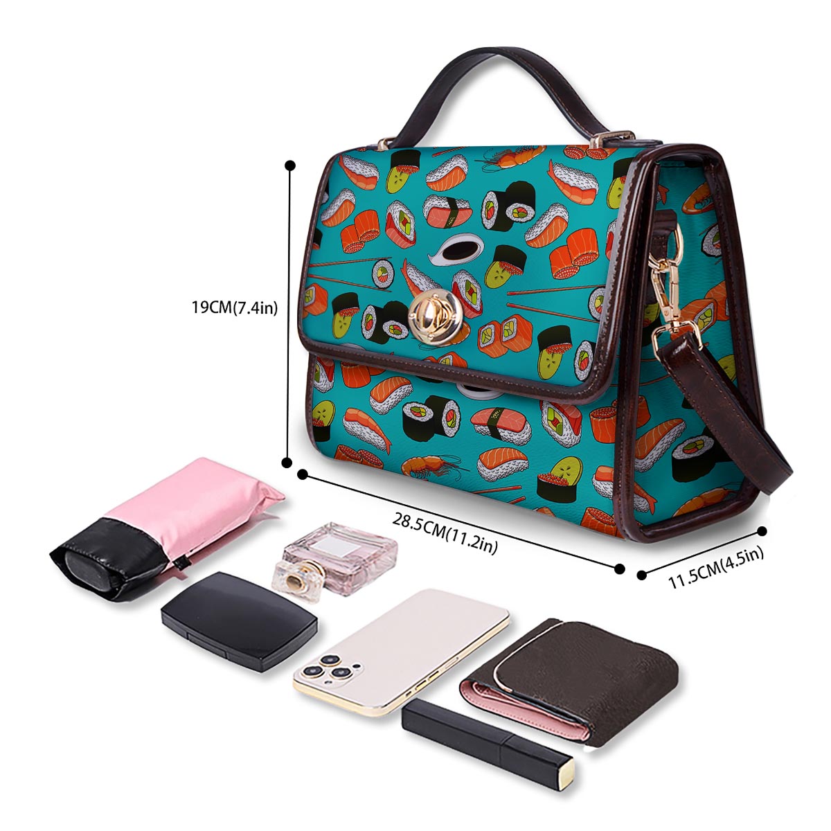 Rolls And Salmon Sushi Print Pattern Women's Satchel Bag - Image 4
