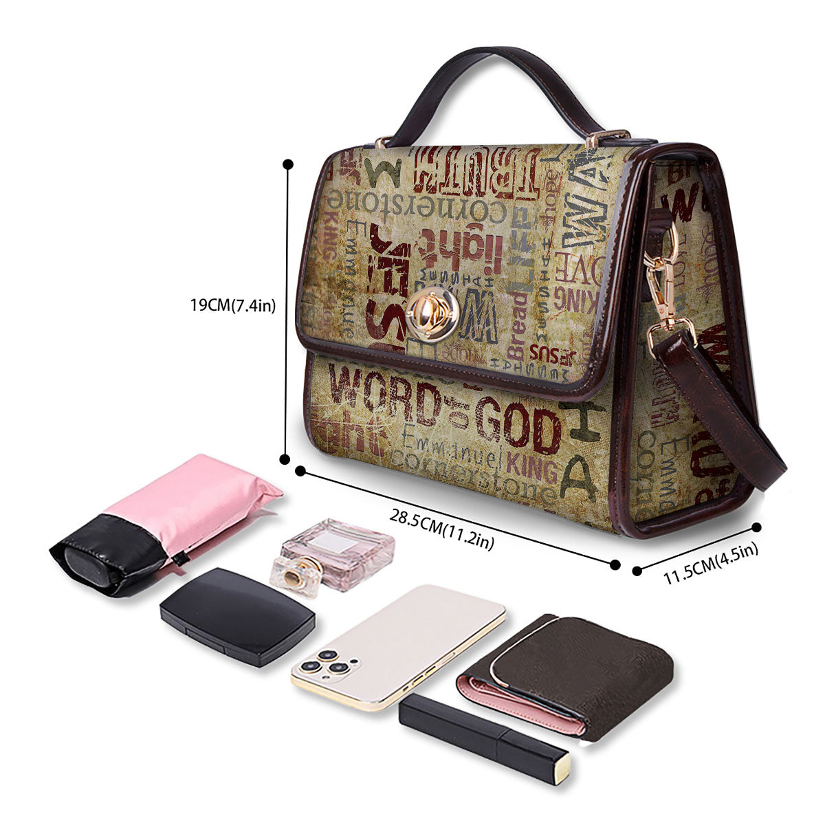 Religious Of God Word Print Women's Satchel Bag - Image 4