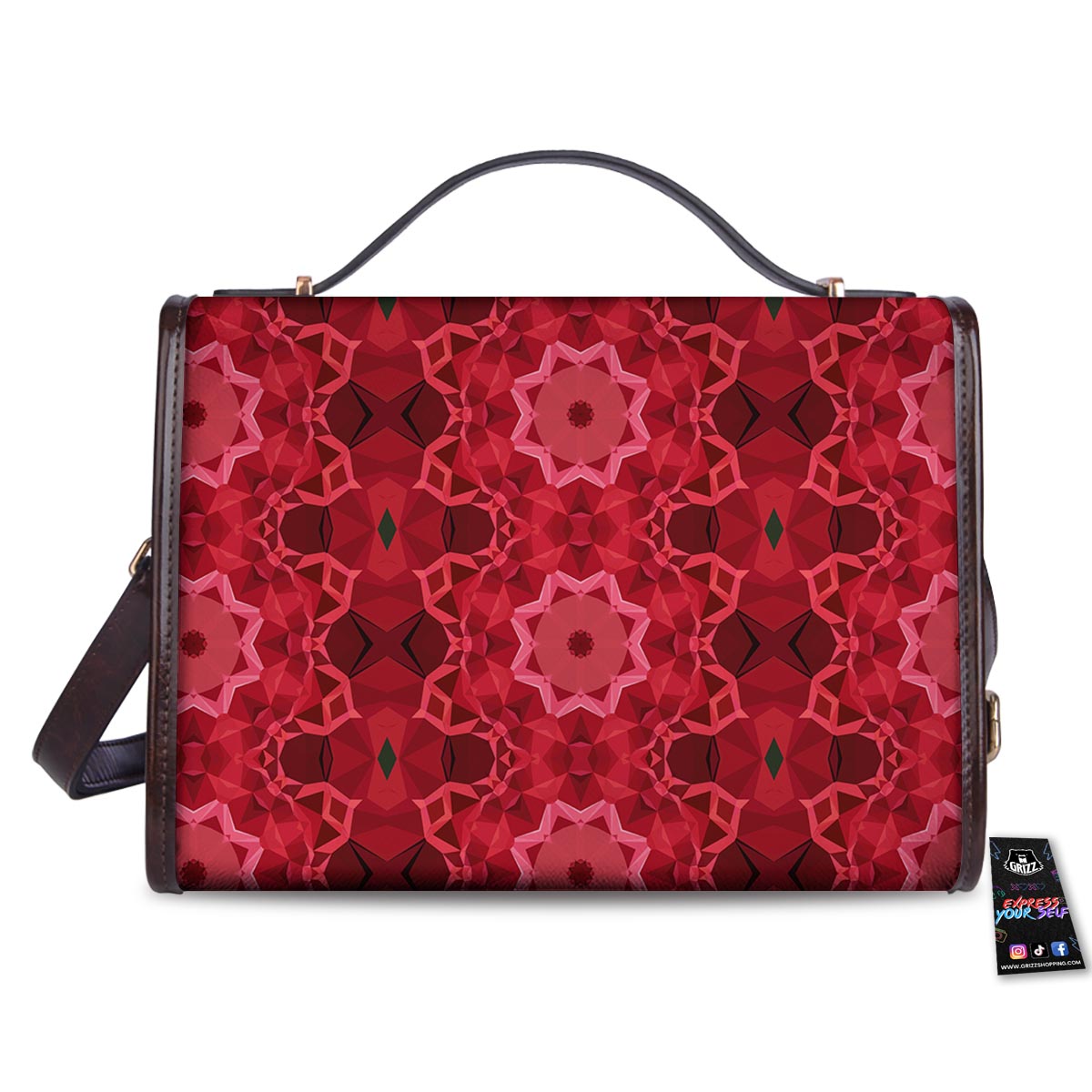 Kaleidoscope Red Print Pattern Women's Satchel Bag - Image 2